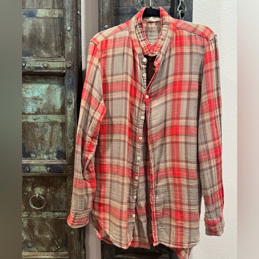 Plaid Red and Tan Womens Shirt